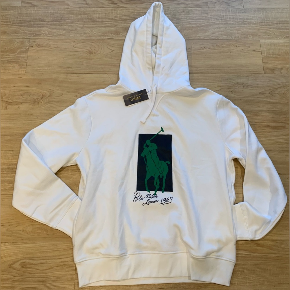 Polo Ralph Lauren Men’s Big Pony RL 67 Fleece Pullover Hoodie White NWT L
